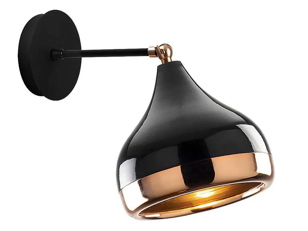 Candeeiro De Parede*OZAIA Aplique Em Metal Com Abajur Orientavel De D. 17 X A. 28 Cm Cor Preto E Acobreado - Yildo