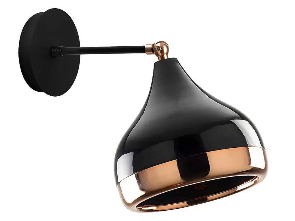 Candeeiro De Parede*OZAIA Aplique Em Metal Com Abajur Orientavel De D. 17 X A. 28 Cm Cor Preto E Acobreado - Yildo