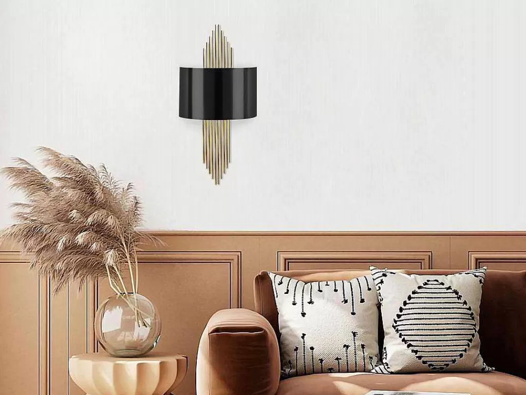 Candeeiro De Parede*OZAIA Aplique Em Metal De C. 22 X A. 75 Cm Cor Preto E Dourado - Sangarius