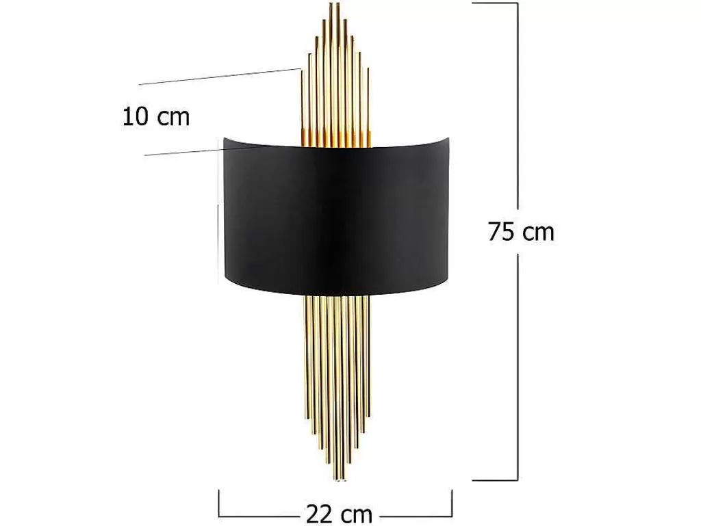 Candeeiro De Parede*OZAIA Aplique Em Metal De C. 22 X A. 75 Cm Cor Preto E Dourado - Sangarius