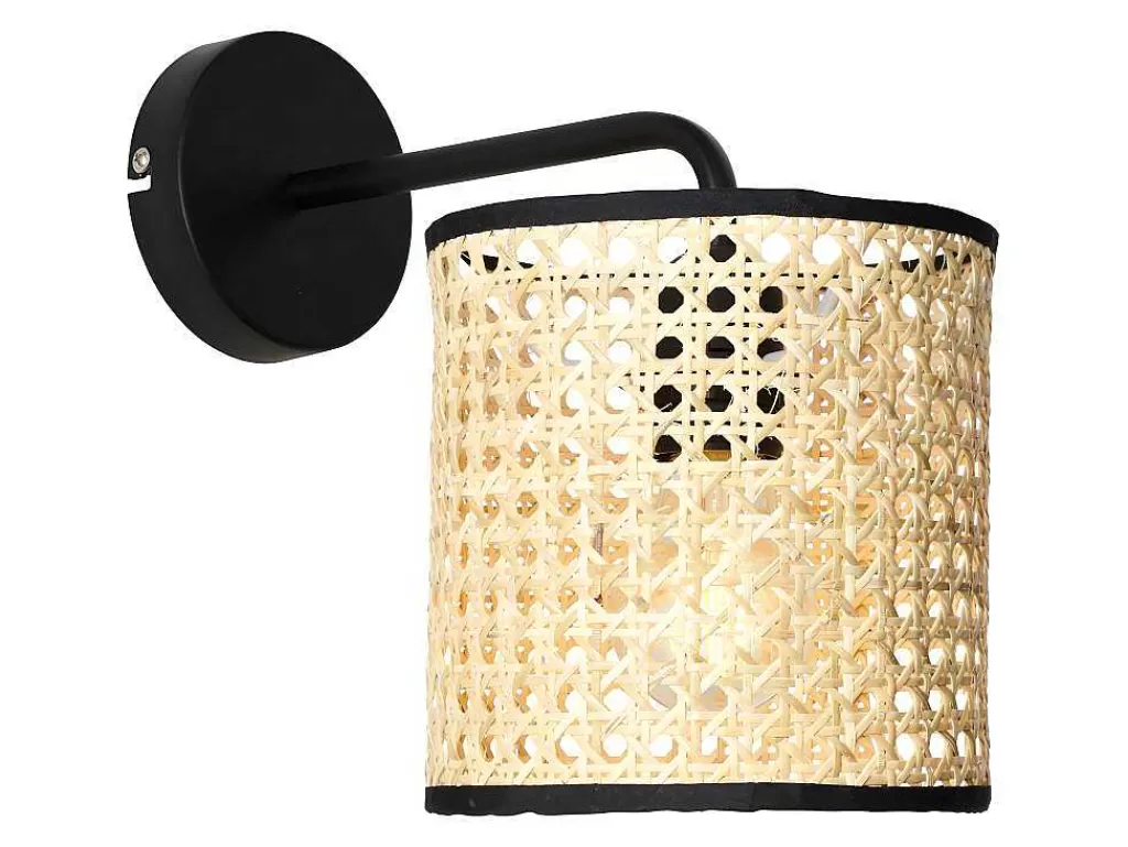 Candeeiro De Parede*OZAIA Aplique Empalhado Estilo Etnico Em Ferro E Rotim De A. 25 Cm Cor Preto E Natural - Neirobi