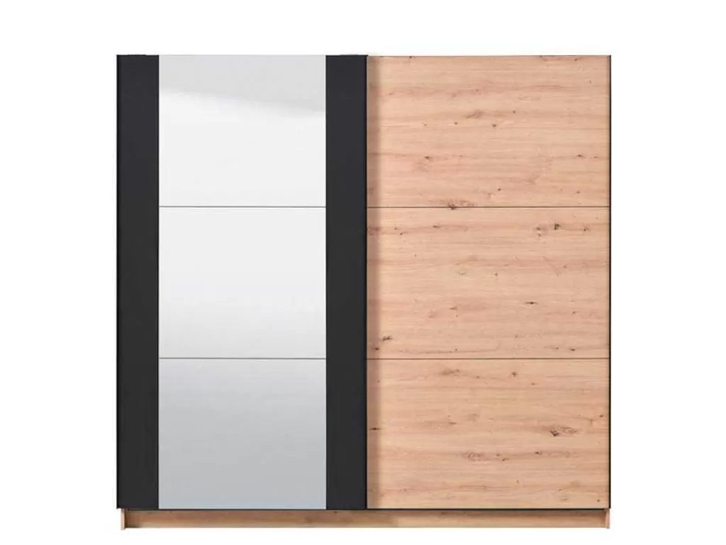 Armário E Roupeiro*Vente-unique Armário Com 2 Portas De Correr E Espelho C.217 Cm Carvalho E Preto - Philadelphie