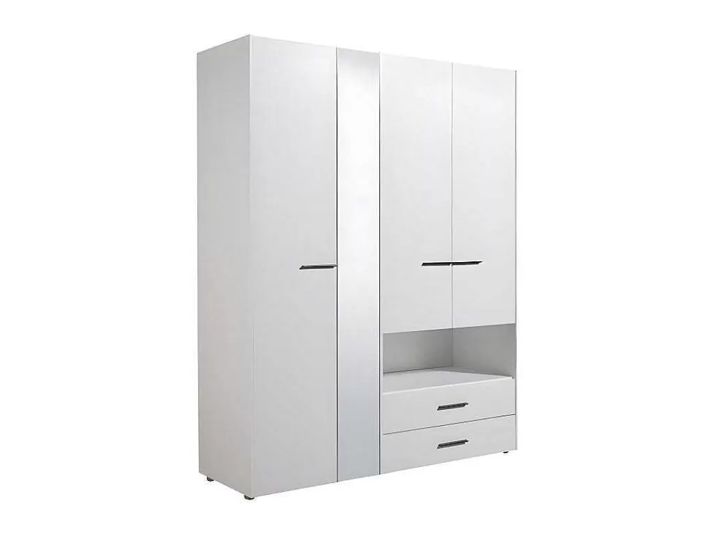 Armário E Roupeiro*Vente-unique Armário Com 3 Portas, 2 Gavetas E Espelho C. 161 Cm Branco - Thelma