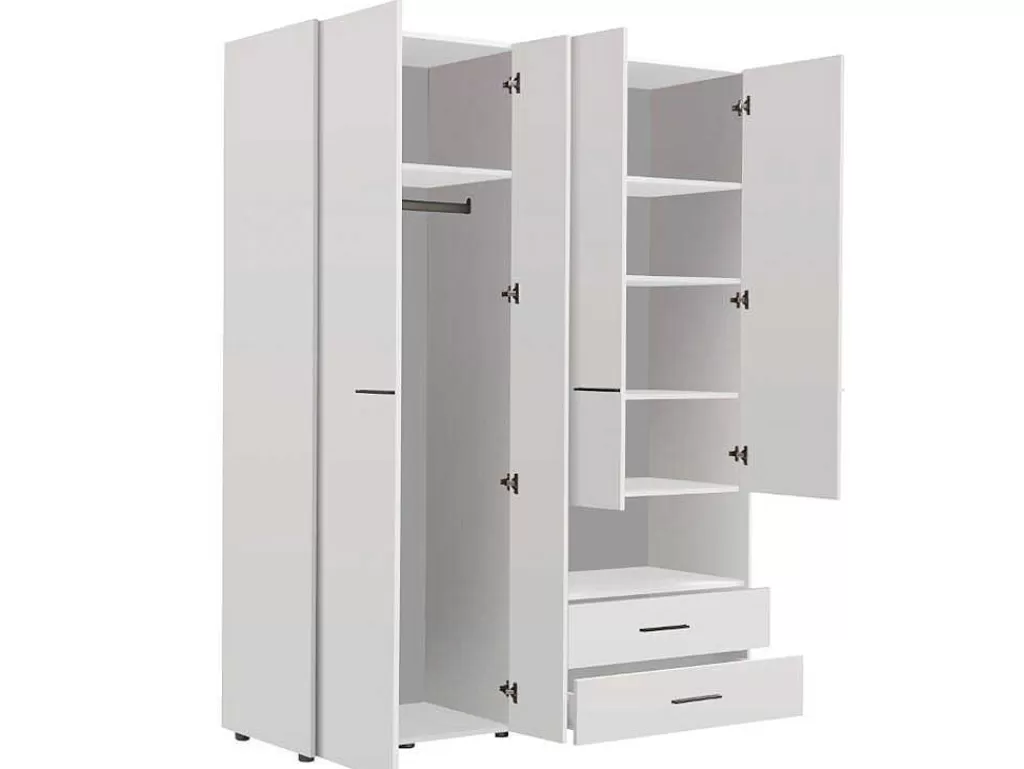 Armário E Roupeiro*Vente-unique Armário Com 3 Portas, 2 Gavetas E Espelho C. 161 Cm Branco - Thelma