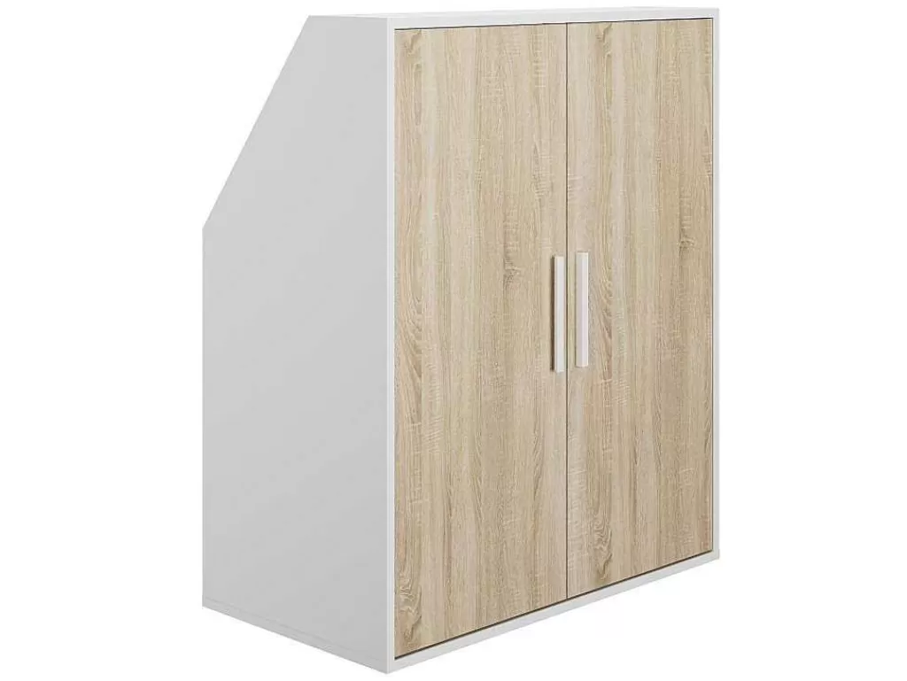 Arrumação E Acessórios De Quarto*Vente-unique Armário Com Inclinacao 2 Portas Branco E Natural - Adezio