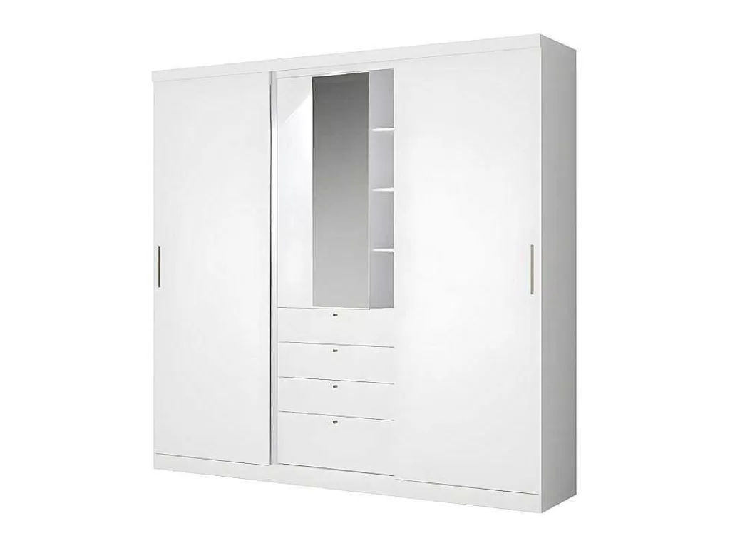 Armário E Roupeiro*Vente-unique Armário Com Portas Deslizantes Espelho E Gavetas C.240Cm Branco - Bodil