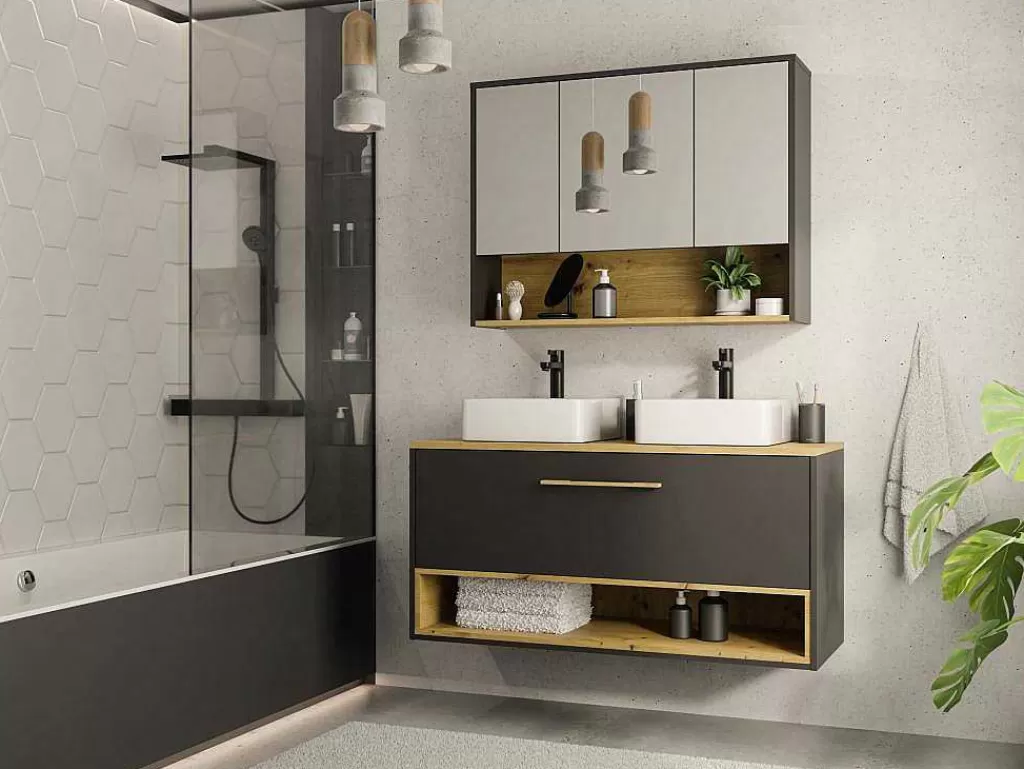 Móvel De Parede Para Casa De Banho*Vente-unique Armário De Parede De Casa De Banho Cor Antracite De 100 Cm - Yangra