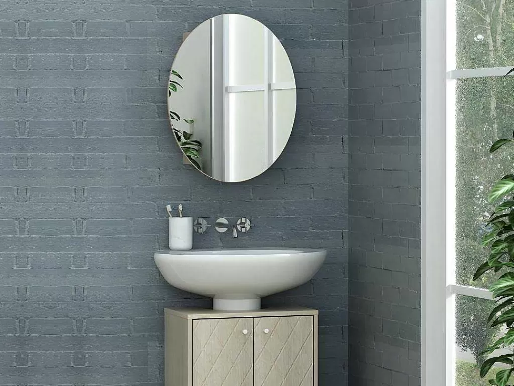 Móvel De Parede Para Casa De Banho*Vente-unique Armário De Parede Oval Para Casa De Banho Com Espelho Cor Carvalho - Ruri