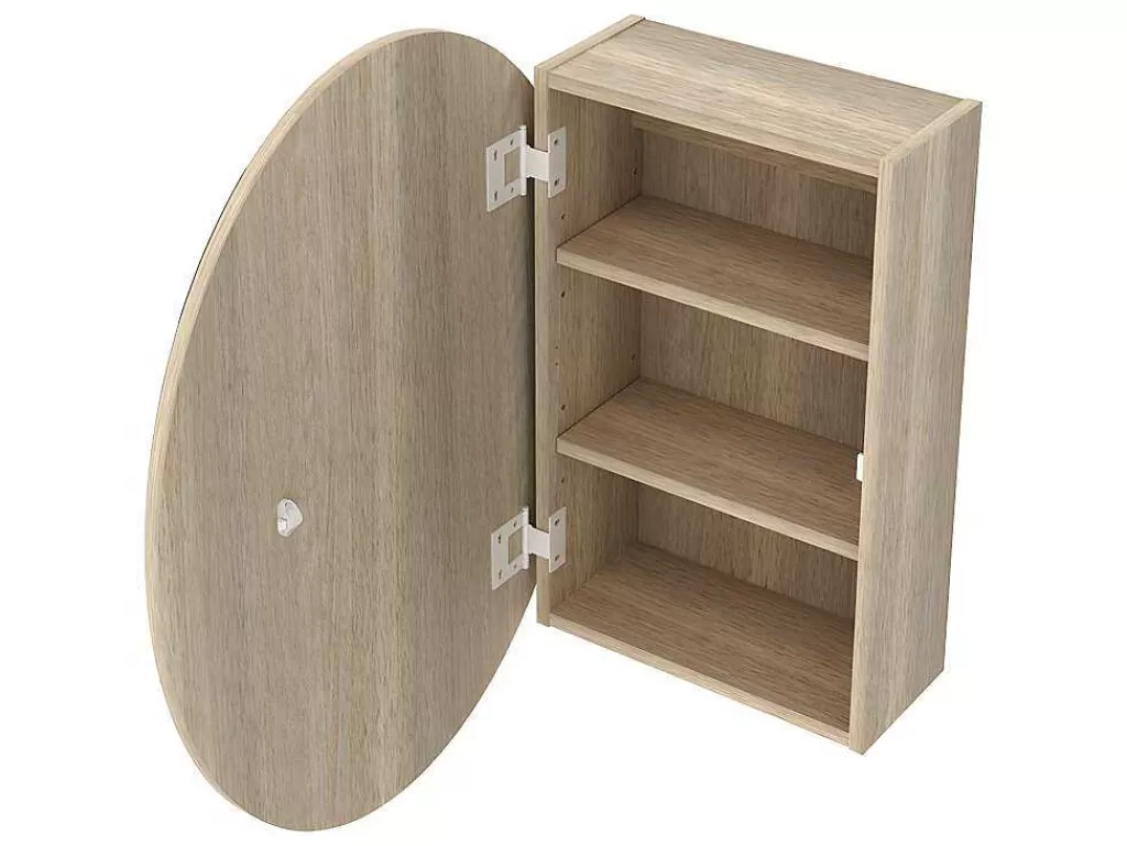 Móvel De Parede Para Casa De Banho*Vente-unique Armário De Parede Oval Para Casa De Banho Com Espelho Cor Carvalho - Ruri