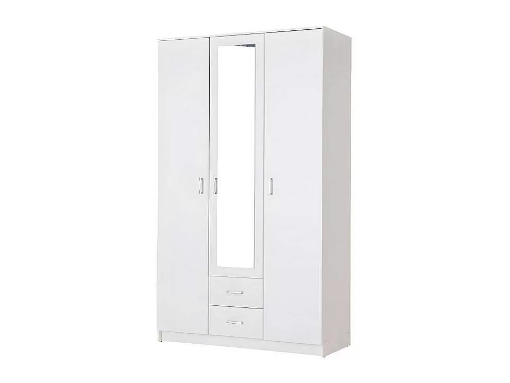 Armário E Roupeiro*Vente-unique Armário Olessia - 3 Portas & 2 Gavetas - Com Espelho - C120 Cm - Branco