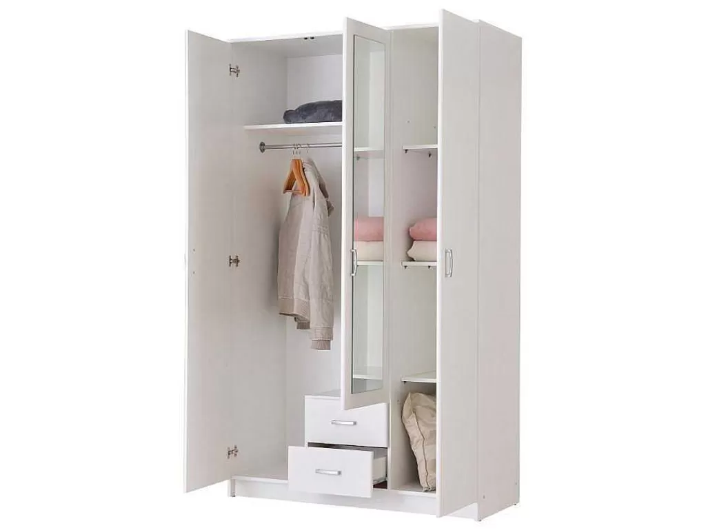 Armário E Roupeiro*Vente-unique Armário Olessia - 3 Portas & 2 Gavetas - Com Espelho - C120 Cm - Branco