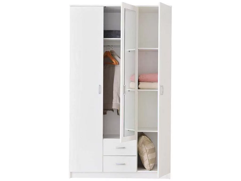 Armário E Roupeiro*Vente-unique Armário Olessia - 3 Portas & 2 Gavetas - Com Espelho - C120 Cm - Branco