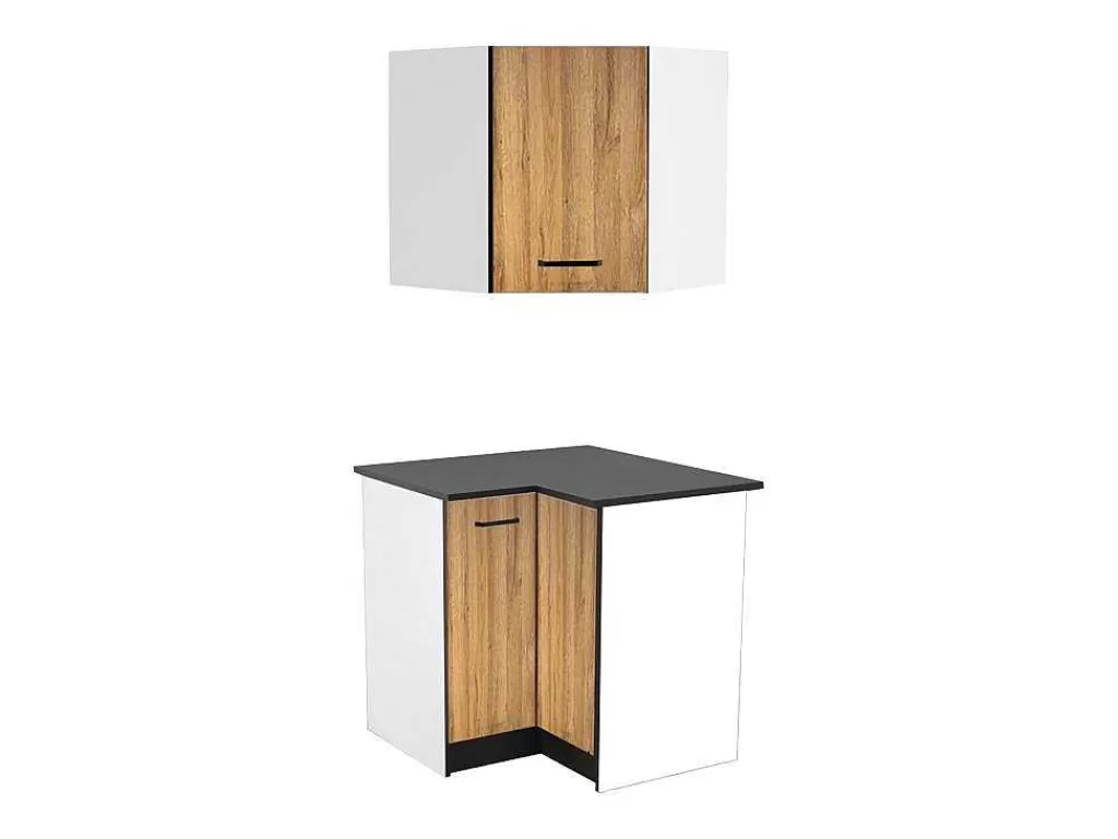 Móvel De Cozinha*Vente-unique Armários De Canto De Cozinha, 1 Móvel Baixo E 1 Móvel Alto, 2 Portas Cor Natural E Preto - Trattoria
