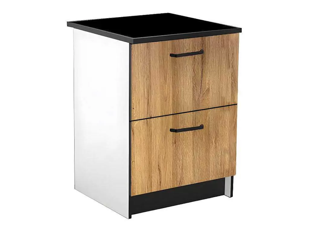 Móvel De Cozinha*Vente-unique Armários De Cozinha, 1 Móvel Baixo E 1 Móvel Alto, 2 Gavetas E 1 Porta Cor Natural E Preto - Trattoria