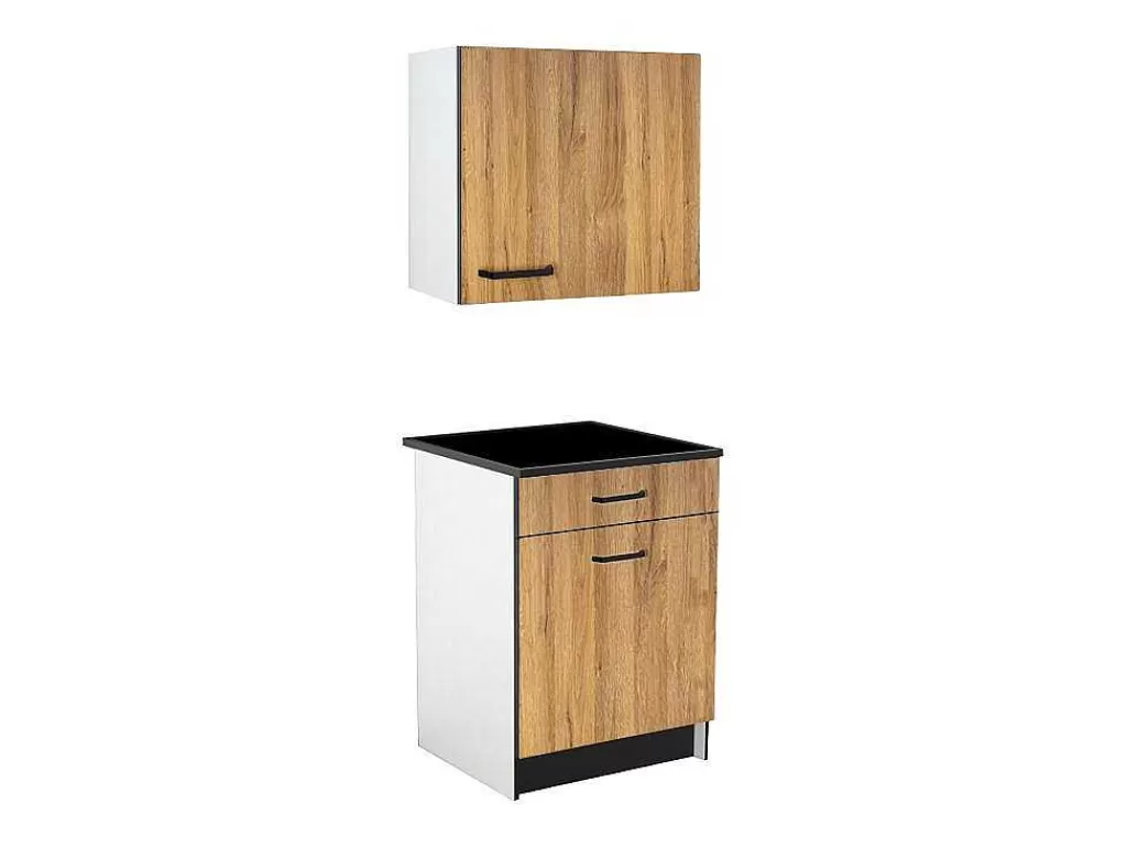 Móvel De Cozinha*Vente-unique Armários De Cozinha, 1 Móvel Baixo E 1 Móvel Alto, 2 Portas E 1 Gaveta Cor Natural E Preto - Trattoria
