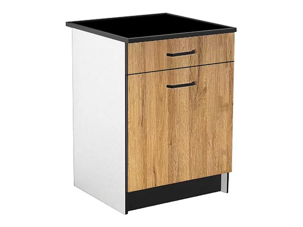 Móvel De Cozinha*Vente-unique Armários De Cozinha, 1 Móvel Baixo E 1 Móvel Alto, 2 Portas E 1 Gaveta Cor Natural E Preto - Trattoria