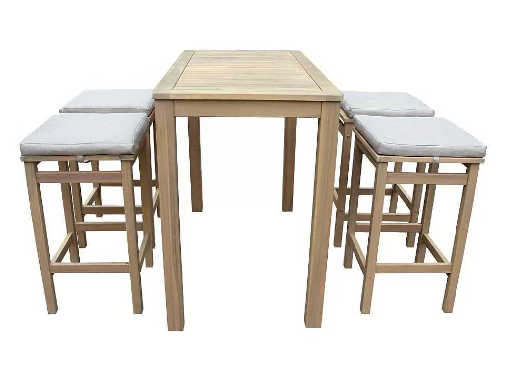 Conjunto Mesa E Cadeiras De Jardim*Happy Garden Aruba Mesa De Pe De 4 Lugares Em Acacia - Almofadas De Areia
