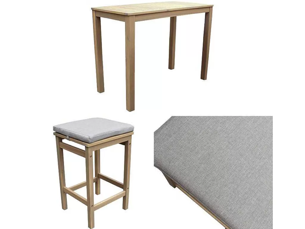 Conjunto Mesa E Cadeiras De Jardim*Happy Garden Aruba Mesa De Pe De 4 Lugares Em Acacia - Almofadas De Areia