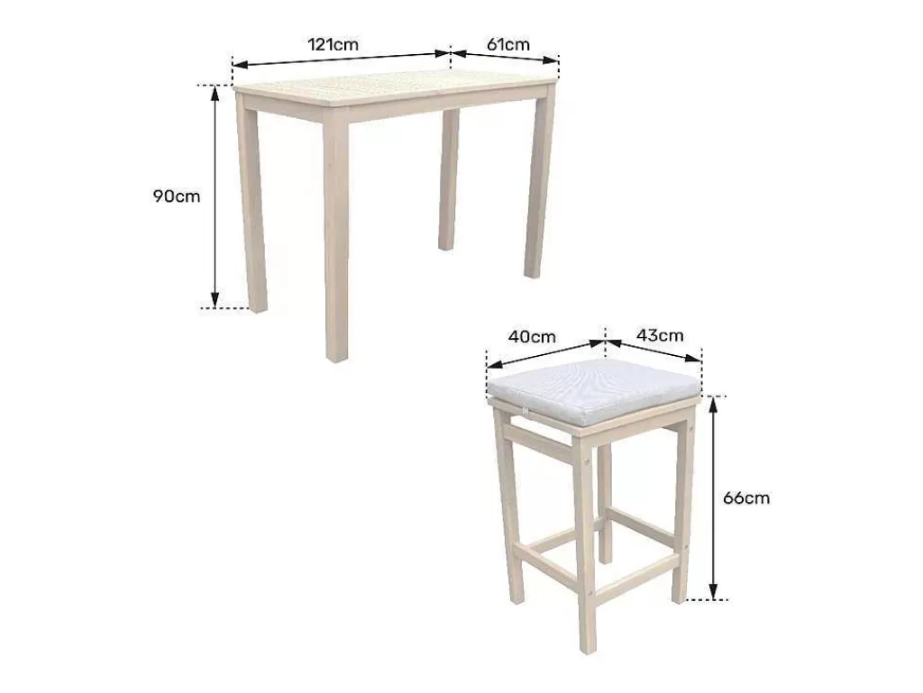 Conjunto Mesa E Cadeiras De Jardim*Happy Garden Aruba Mesa De Pe De 4 Lugares Em Acacia - Almofadas De Areia