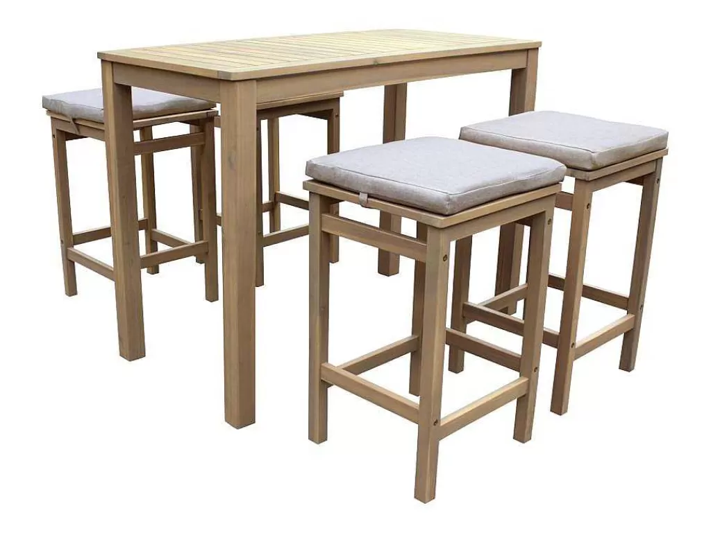 Conjunto Mesa E Cadeiras De Jardim*Happy Garden Aruba Mesa De Pe De 4 Lugares Em Acacia - Almofadas De Areia