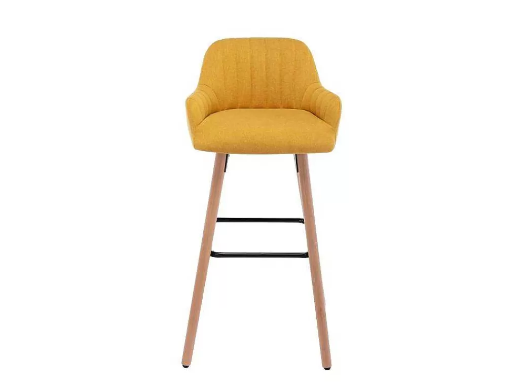 Bancos De Bar*Vente-unique Banco Alto Em Tecido E Pés Em Madeira De Faia Cor Amarelo - Eleana