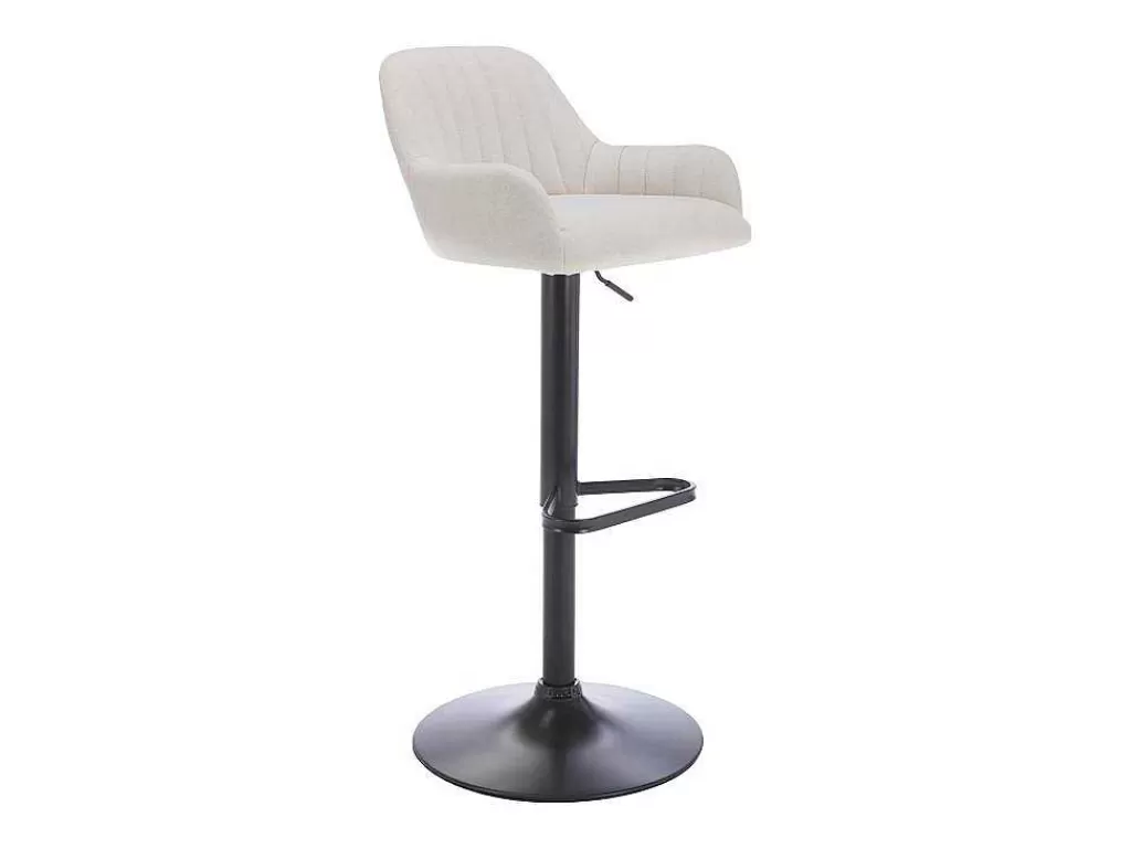 Bancos De Bar*Vente-unique Banco Alto Tecido E Metal Preto, Altura Ajustavel, Cor Creme - Eleana
