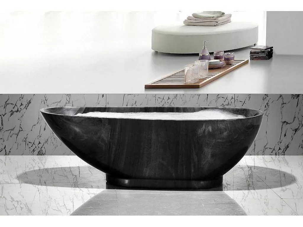 Banheira De Pousar*Shower & Design Banheira Autonoma Marbela - 190 L - 180*85*58Cm - Efeito Marmore - Preta