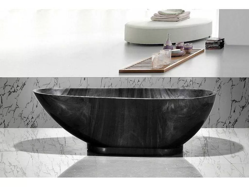 Banheira De Pousar*Shower & Design Banheira Autonoma Marbela - 190 L - 180*85*58Cm - Efeito Marmore - Preta