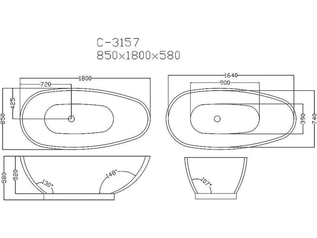 Banheira De Pousar*Shower & Design Banheira Autonoma Marbela - 190 L - 180*85*58Cm - Efeito Marmore - Preta