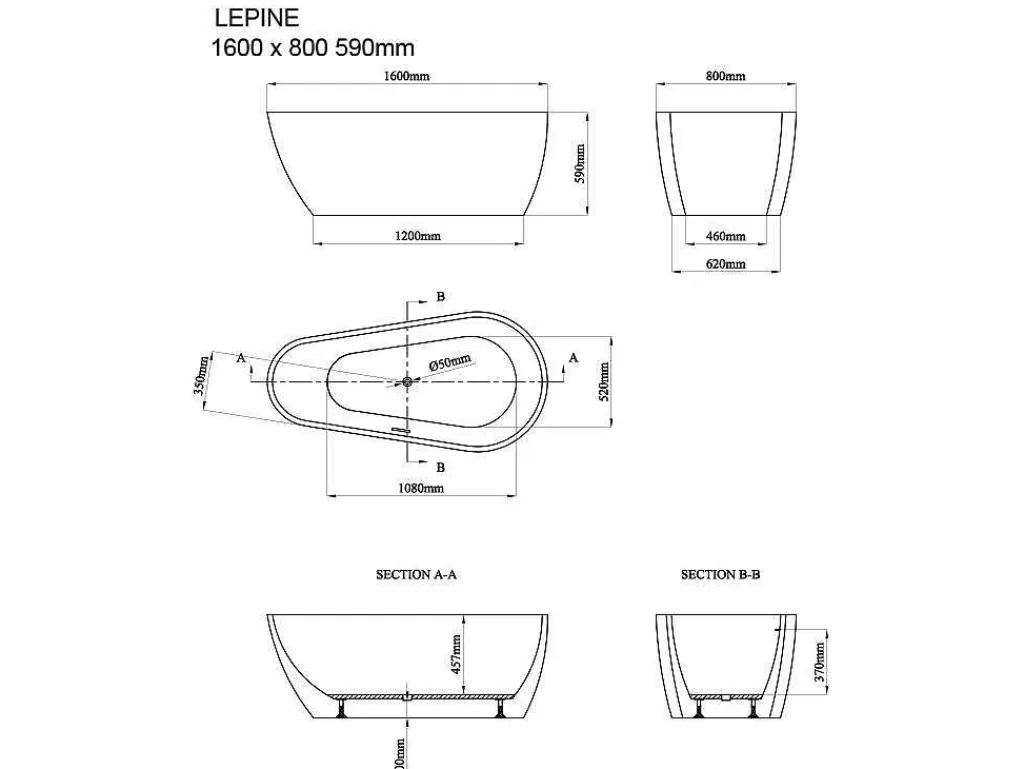 Banheira De Pousar*Vente-unique Banheira Clássica Assimetrica De 240 L Dimensoes 160 X 80 X 59 Cm Cor Branco Em Acrilico - Lepine