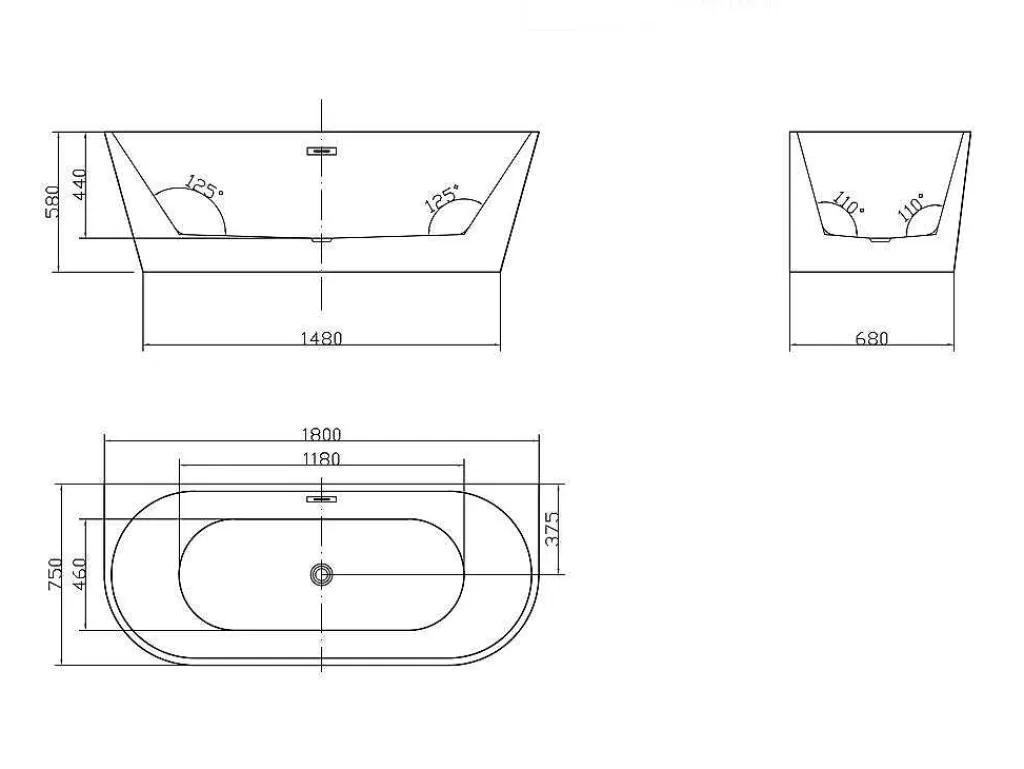 Banheira De Pousar E Encostar*Shower & Design Banheira Clássica De 200 L Dimensoes 150X75X58 Cm Cor Branca - Divina