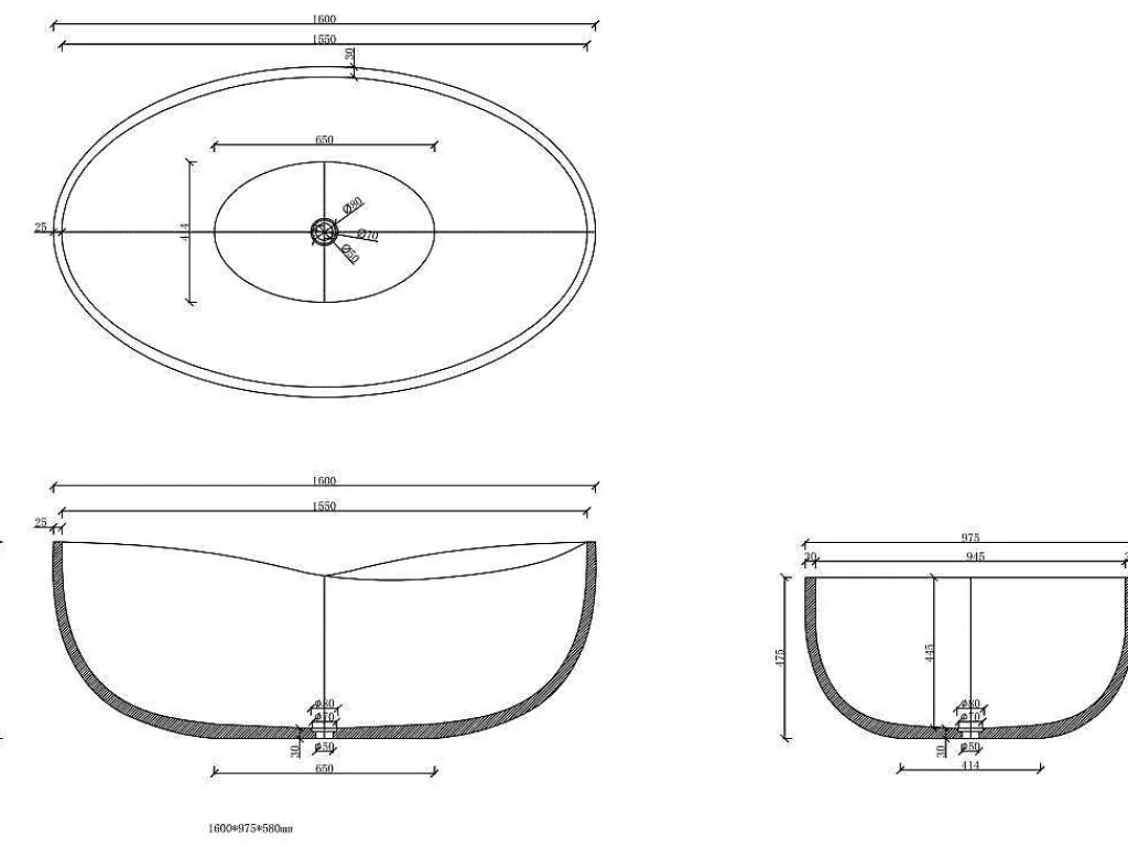 Banheira De Pousar*Shower & Design Banheira Clássica Em Cimento 400 L, 160 X 100 X 59,4 Cm - Ivanovo