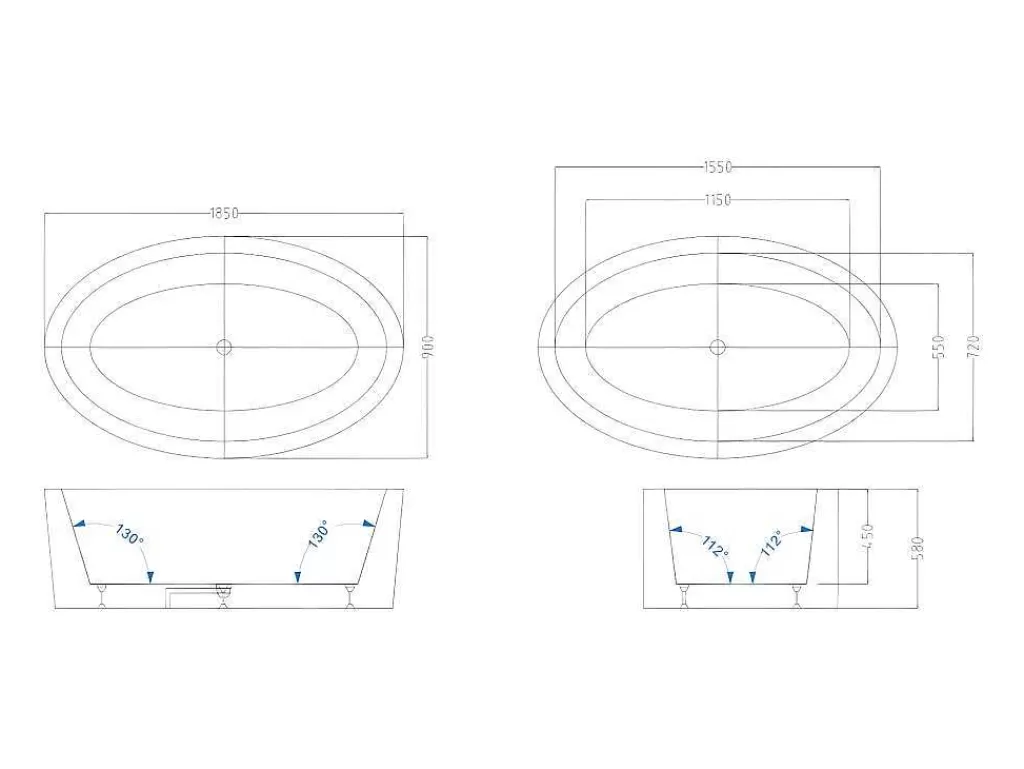 Banheira De Pousar*Shower & Design Banheira Clássica Oval 251 L, 185X90X58 Cm, Acrilico Branco - Marmati