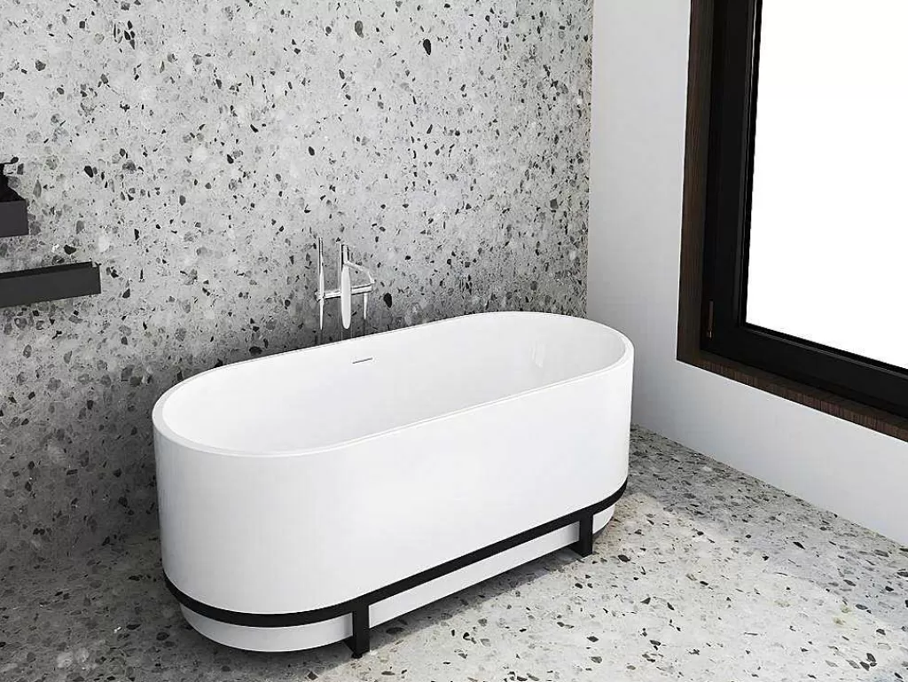 Banheira De Pousar*Shower & Design Banheira Clássica Oval Com Decoração Em Metal De 230 L, Dimensoes 160 X 75 X 60 Cm Cor Branco Em Acrilico - Pleco