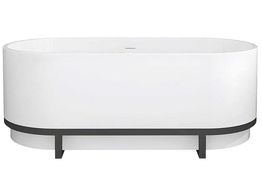 Banheira De Pousar*Shower & Design Banheira Clássica Oval Com Decoração Em Metal De 230 L, Dimensoes 160 X 75 X 60 Cm Cor Branco Em Acrilico - Pleco