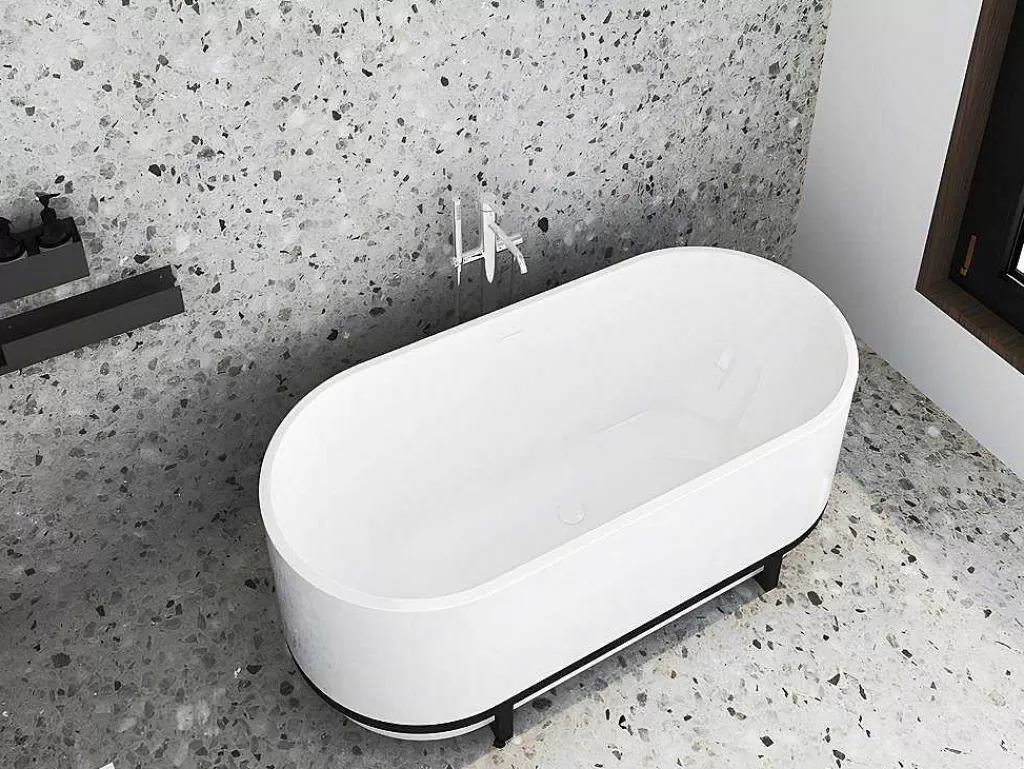 Banheira De Pousar*Shower & Design Banheira Clássica Oval Com Decoração Em Metal De 230 L, Dimensoes 160 X 75 X 60 Cm Cor Branco Em Acrilico - Pleco