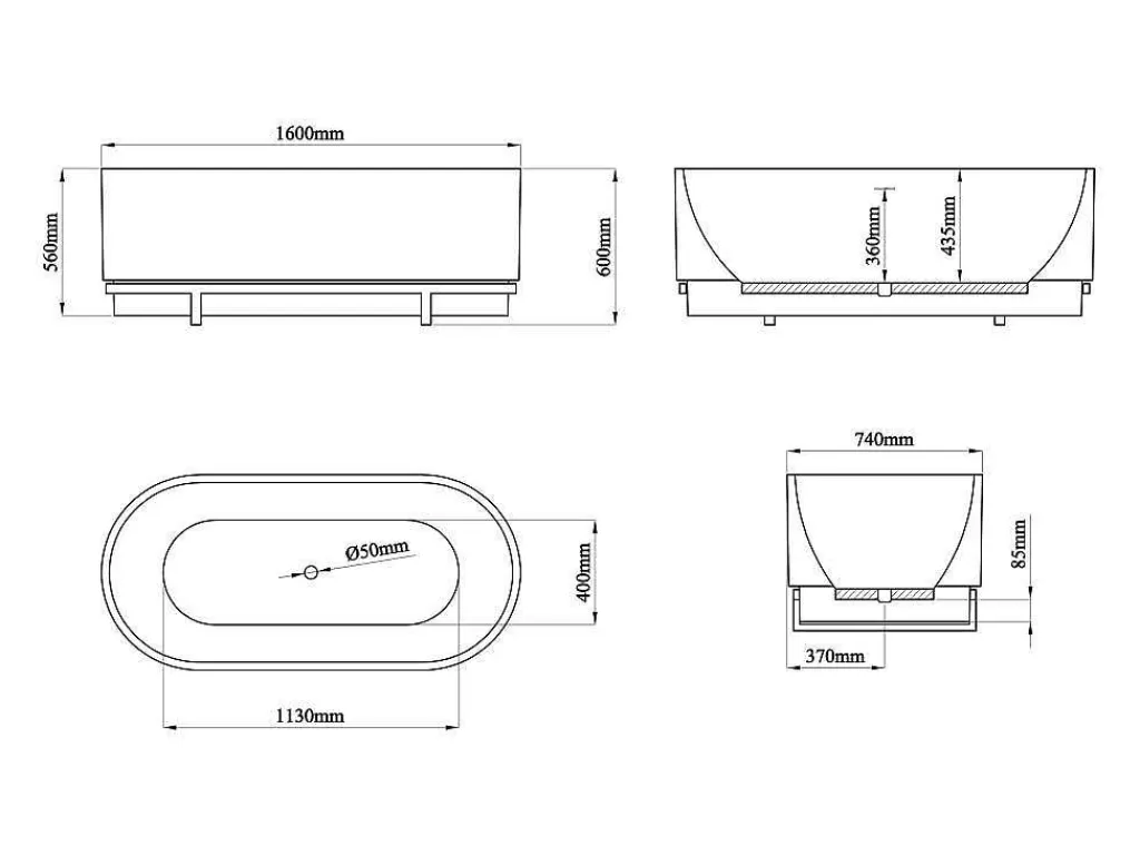 Banheira De Pousar*Shower & Design Banheira Clássica Oval Com Decoração Em Metal De 230 L, Dimensoes 160 X 75 X 60 Cm Cor Branco Em Acrilico - Pleco
