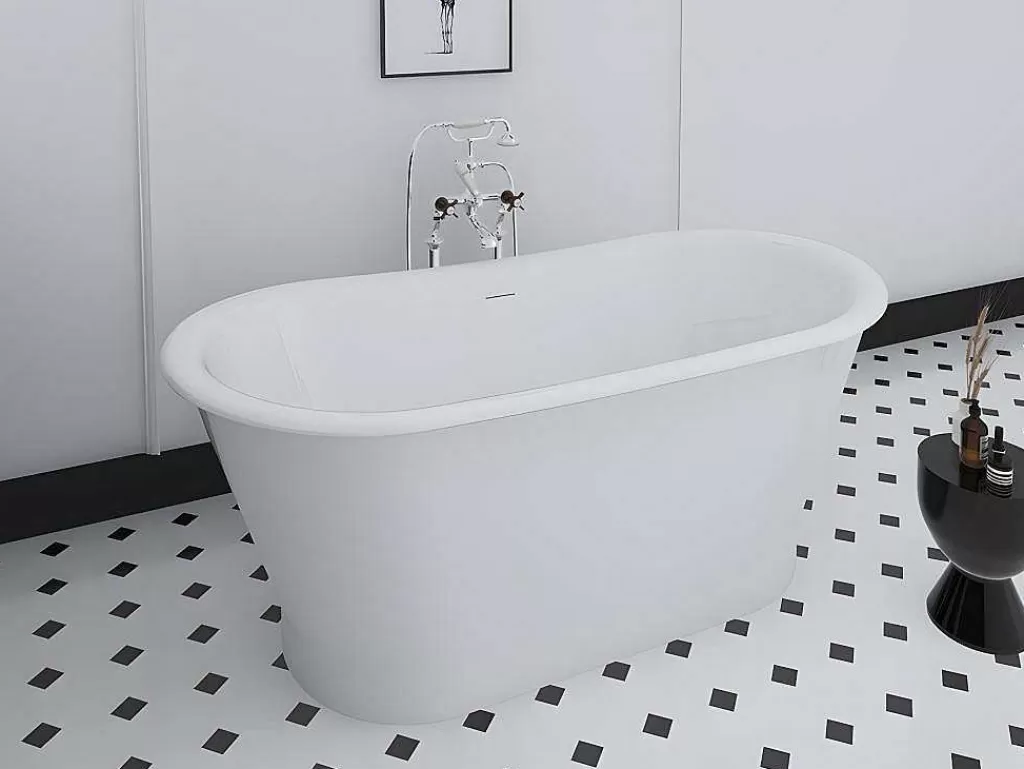Banheira De Pousar*Shower & Design Banheira Clássica Oval Estilo Retro De 180 L, Dimensoes 150 X 74 X 63 Cm Cor Branco Em Acrilico - Pelmato