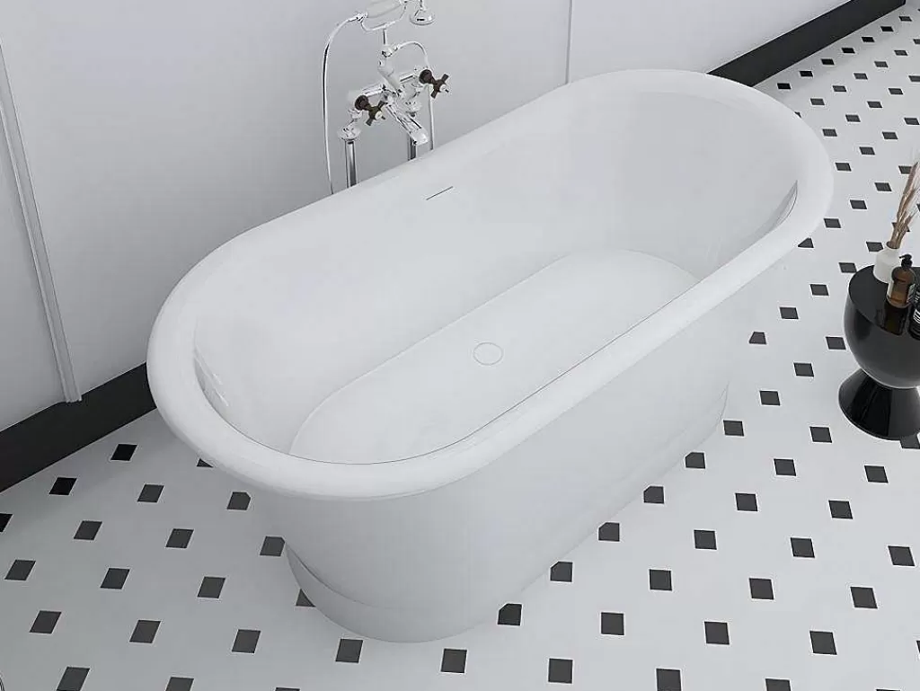 Banheira De Pousar*Shower & Design Banheira Clássica Oval Estilo Retro De 180 L, Dimensoes 150 X 74 X 63 Cm Cor Branco Em Acrilico - Pelmato