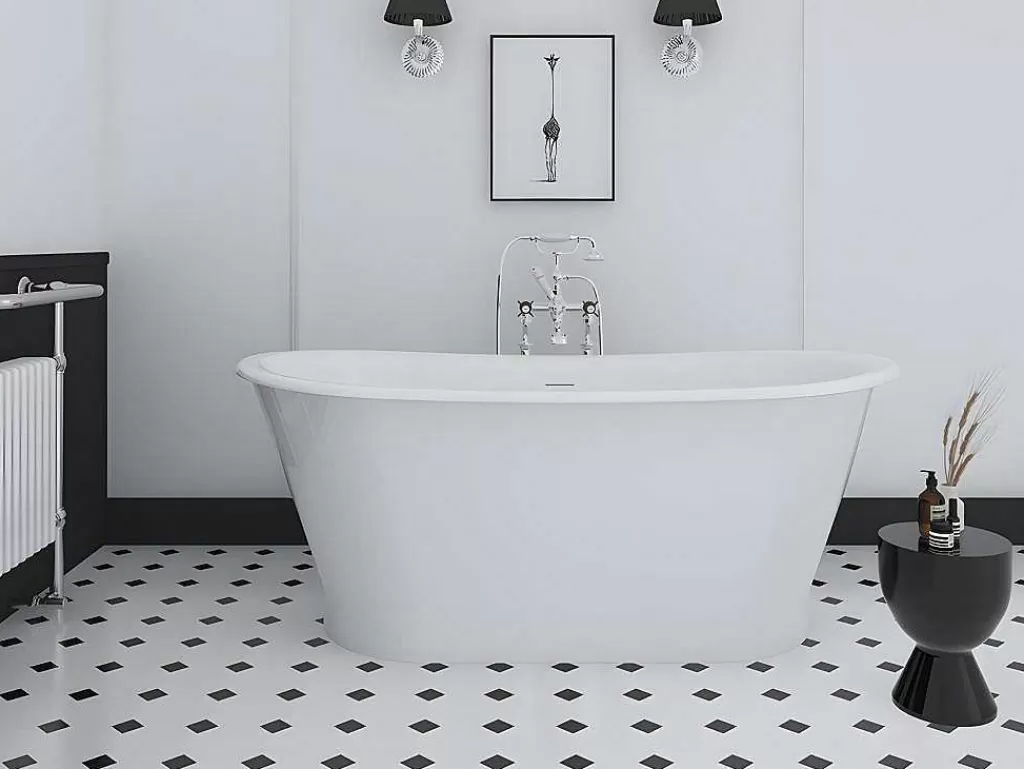 Banheira De Pousar*Shower & Design Banheira Clássica Oval Estilo Retro De 180 L, Dimensoes 150 X 74 X 63 Cm Cor Branco Em Acrilico - Pelmato