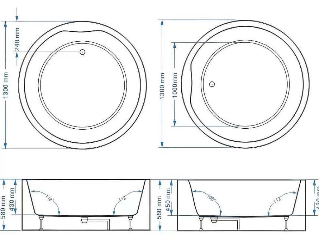 Banheira De Pousar*Shower & Design Banheira Clássica Redonda 165 L 130 X 130 X 58 Cm Branco Acrilico - Laguno
