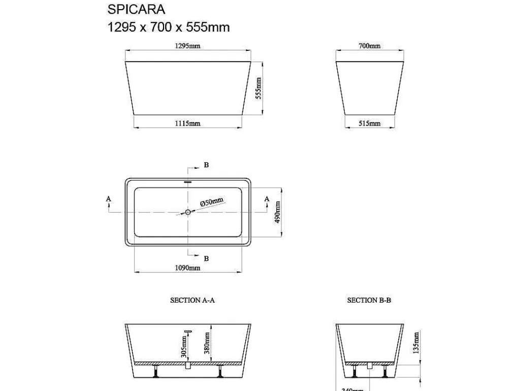 Banheira De Pousar*Shower & Design Banheira Clássica Retangular De 197 L Dimensoes 130 X 70 X 55 Cm Cor Branco Em Acrilico - Spicara