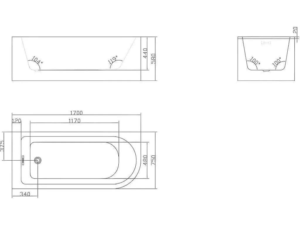 Banheira De Canto*Shower & Design Banheira De Canto 240 L, 170 X 75 X 58 Cm Preta, Canto Esquerdo - Anika