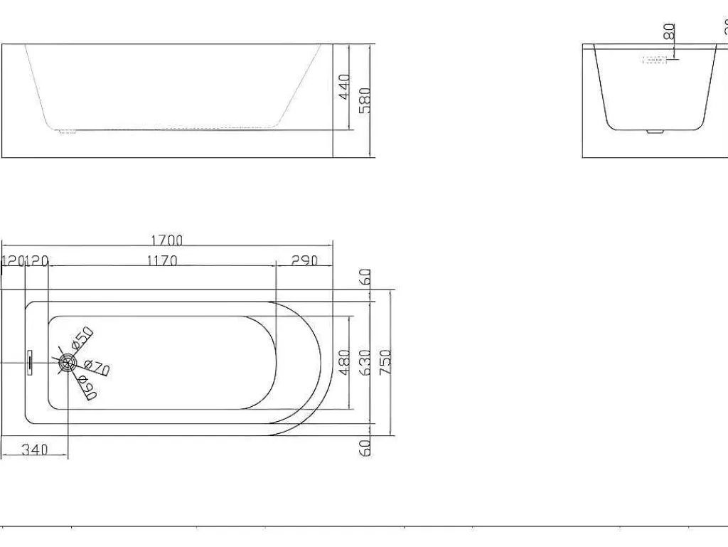 Banheira De Canto*Shower & Design Banheira De Canto Anika - 240 L - 170*75*58 Cm - Canto Direito