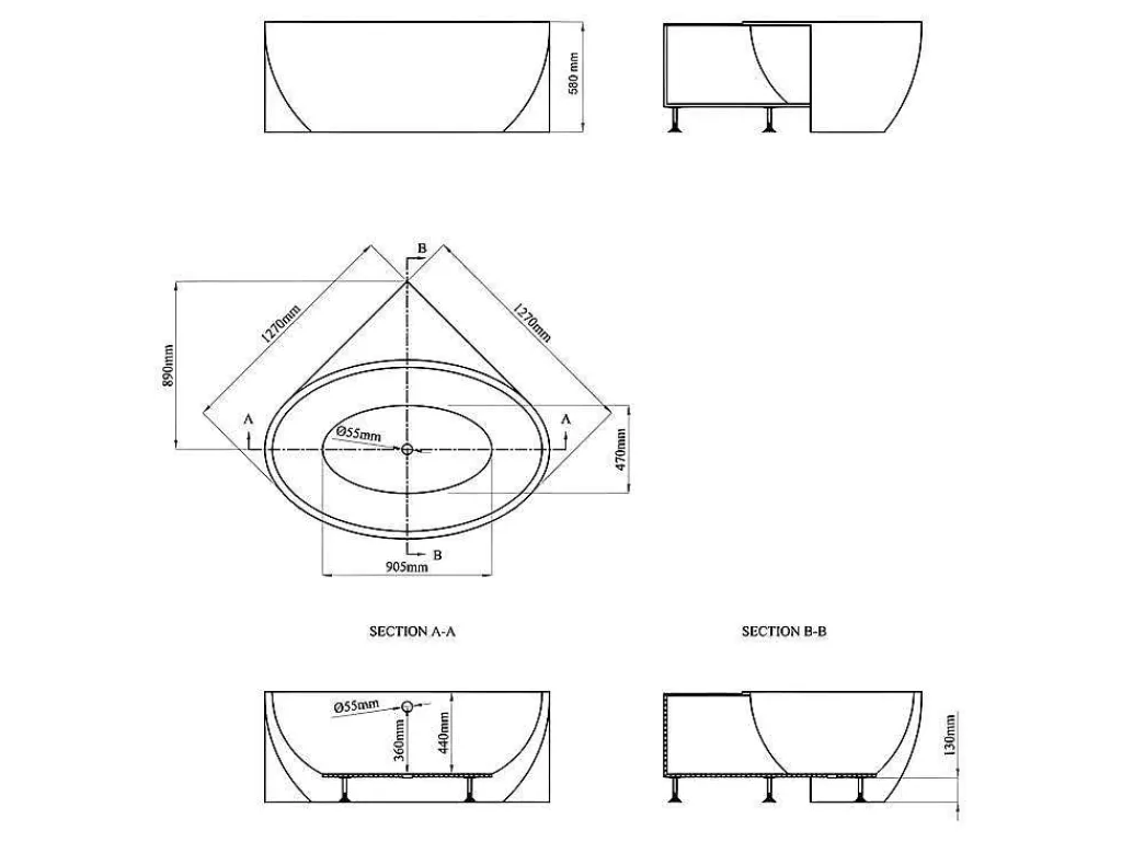 Banheira De Canto*Shower & Design Banheira De Canto De 197 L, Dimensoes 127 X 127 X 58 Cm Cor Branco Em Acrilico - Gourami