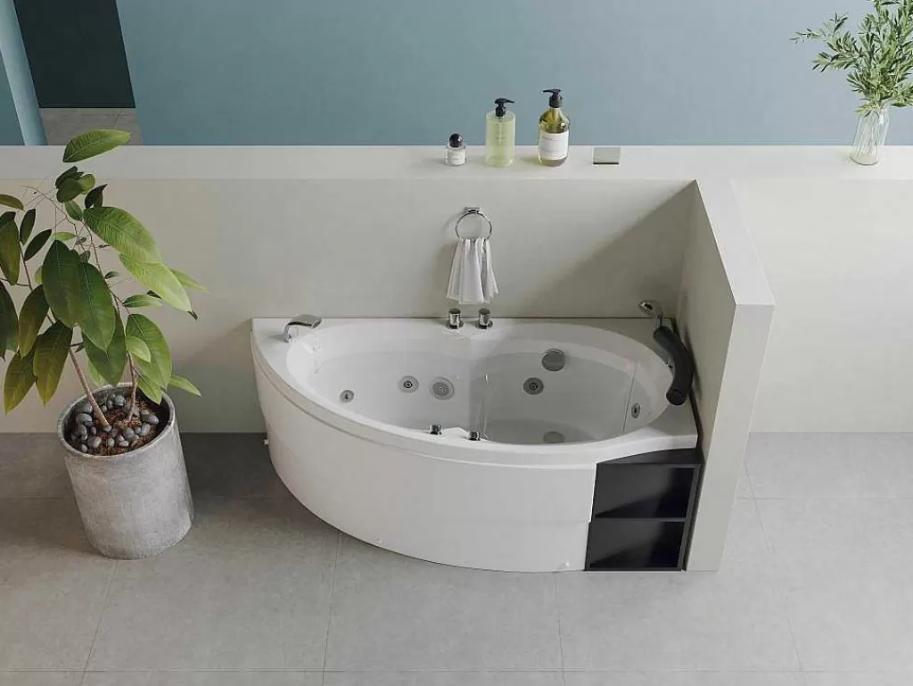 Banheira De Hidromassagem*Shower & Design Banheira De Hidromassagem Assimetrica Branca Com Nichos, 1 Lugar, 150X100 Cm, Canto Direito - Luana