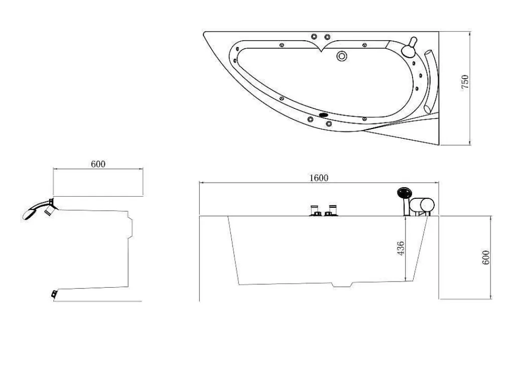 Banheira De Hidromassagem*Shower & Design Banheira De Hidromassagem Assimetrica Branca Com Nichos, 1 Lugar, 150X100 Cm, Canto Direito - Luana