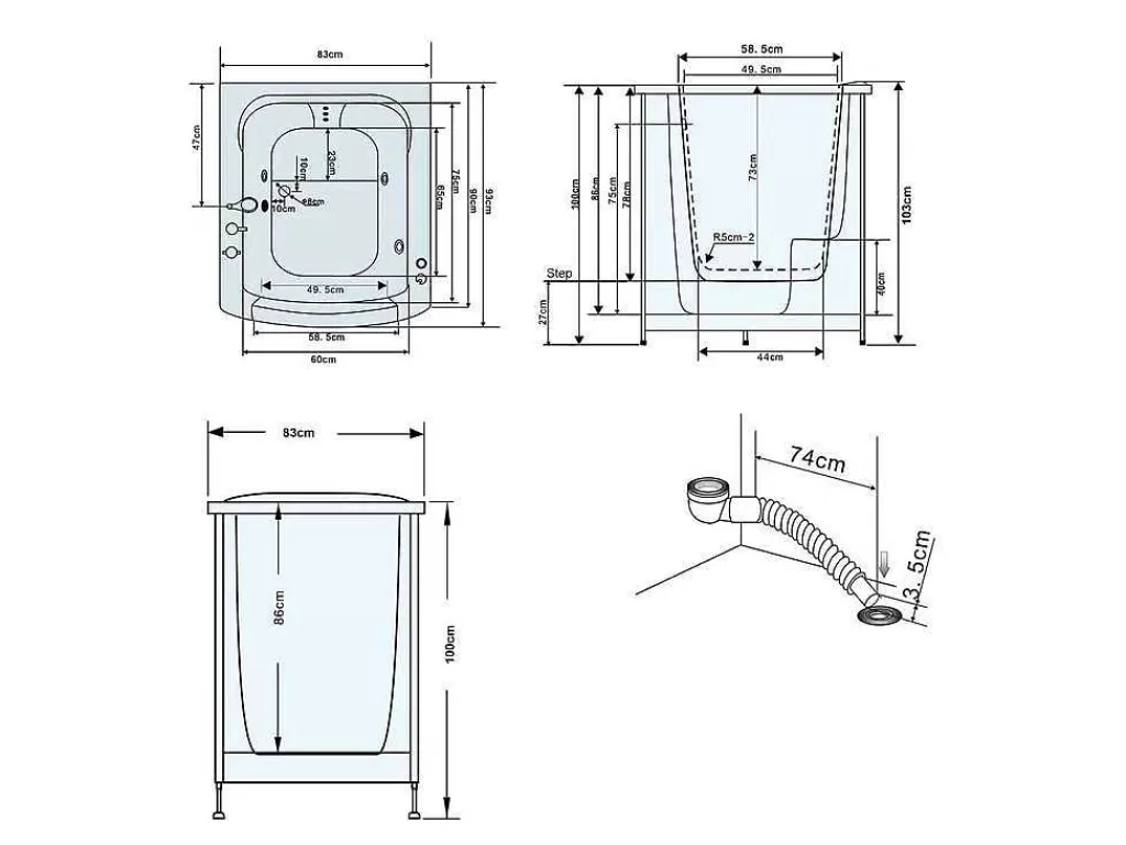 Banheira De Canto*ELITESHOPPING Banheira De Hidromassagem Com Porta 93 X 83 X H100 Cm - Lavander
