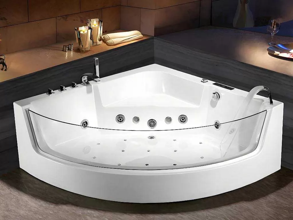 Banheira De Hidromassagem*Shower & Design Banheira De Hidromassagem De Canto Vidrada Ethra - Para 1 Péssoa - 150 X 150 X A57 Cm - Branca