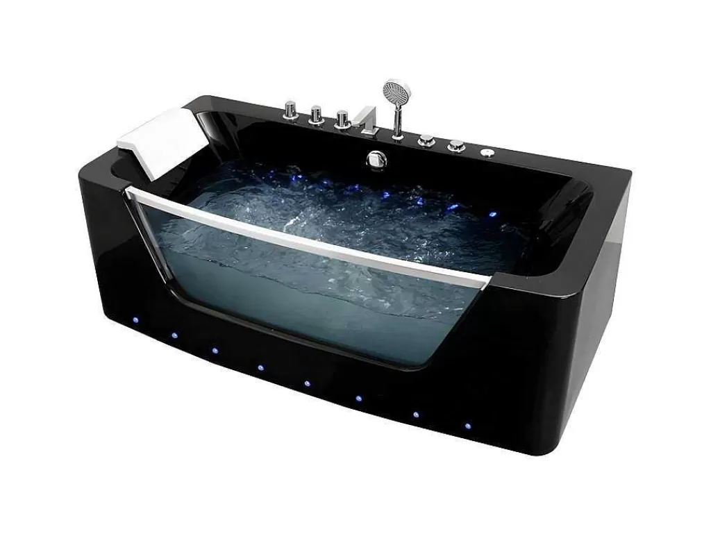 Promoções Casa De Banho & Bem-Estar*Shower & Design Banheira De Hidromassagem De Vidro Com Leds Dyona - 1 Péssoa - 260L - 170X85X58 Cm - Preto